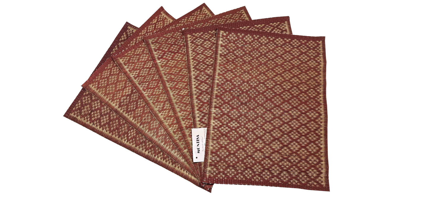 Hastasilpa Masland Weave Table Mat & Runner Set – Natural Madurkathi Grass, Non-Toxic Plant Dyes