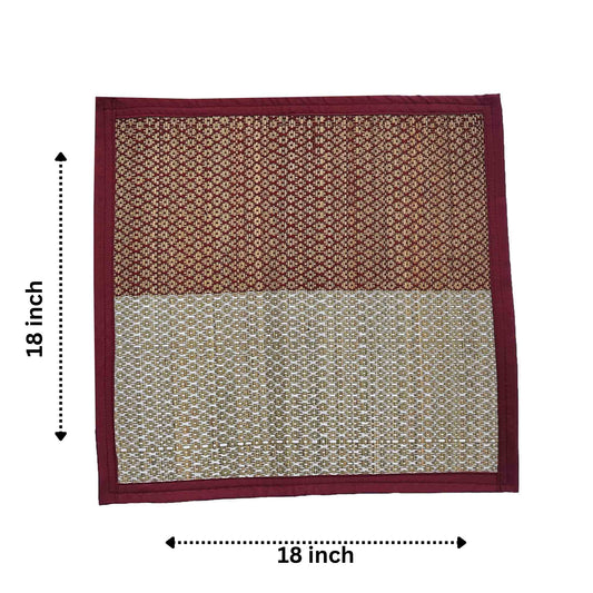 Eco-friendly pooja sitting mat made of natural madur grass with cotton thread edges